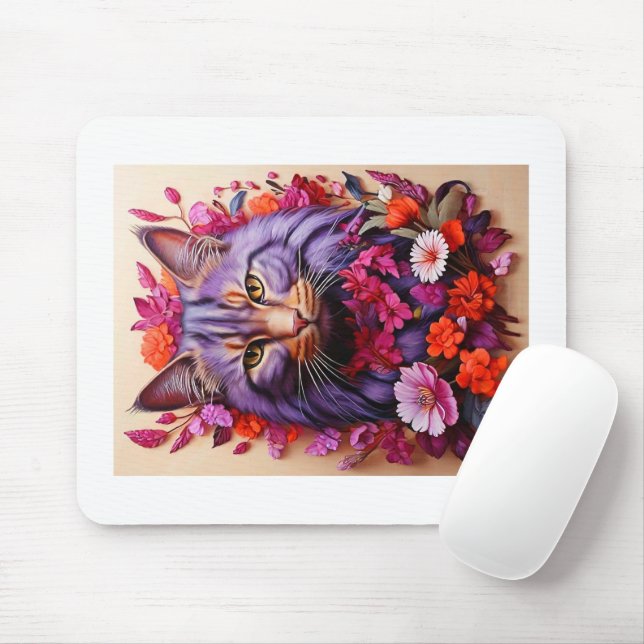 Purple Cat Mouse Pad – Perfect Gift for Cat Lovers (With Mouse)