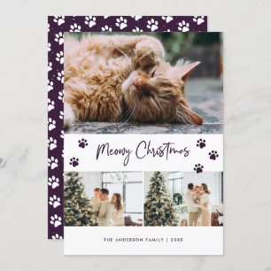 Purple Cat Owner Photo Meowy Christmas Card