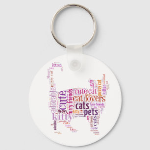 Purple Cat text design Key Ring
