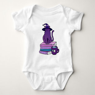 Purple cat with books baby bodysuit
