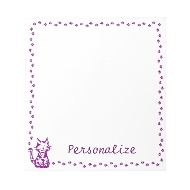 Purple Cat with Paw Border Notepad (Front)