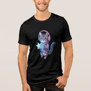 Purple Cat with Star and Headphones T-Shirt Tri-Blend Shirt