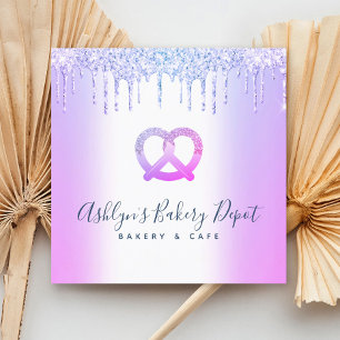 Purple Catering Bakery Pastry Chef Glitter Drips Square Business Card