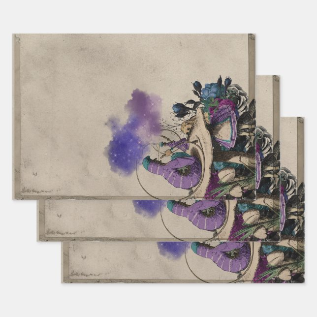 Purple Caterpillar Alice in Wonderland Decoupage Wrapping Paper Sheet (Set)