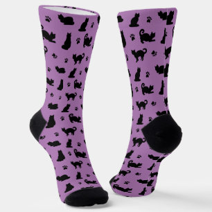 Purple Cats and Paw Prints Pattern Socks