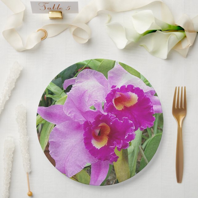 Purple Cattleya Orchids Paper Plate (Wedding)