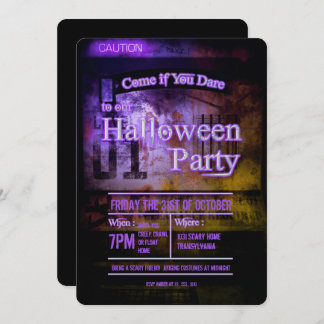 Purple Caution Level 01 Halloween Party Invitation