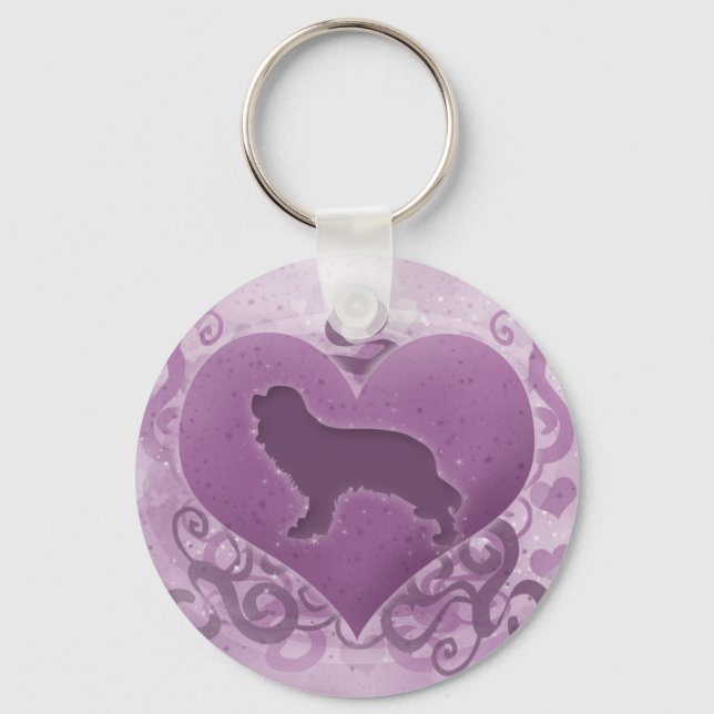 Purple Cavalier King Charles Spaniel Valentine Key Ring (Front)