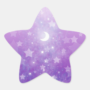 Purple Celestial Fantasy Art Stars and Moon Star Sticker