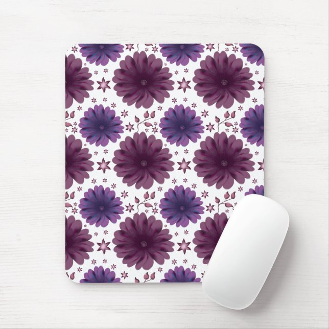 Purple Celestial Floral Pattern Mouse Pad (With Mouse)