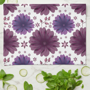 Purple Celestial Floral Pattern Tea Towel