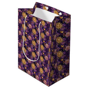 Purple Celestial Floral Sun Moon and Stars  Medium Gift Bag