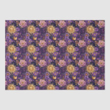 Purple Celestial Floral Sun Moon and Stars 