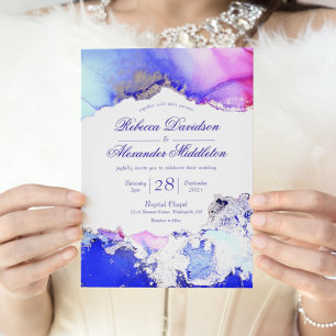 Purple Celestial Jewel Toned Ink Wash Wedding Invitation