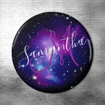 Purple Celestial Space Photo Monogrammed Magnet<br><div class="desc">Create your own purple and white monogram magnets. You can customize the elegant calligraphy style, size and color of both the name and initial. Create favors for your celestial wedding. The sample image on the keychain is a pretty space photo Galaxy Cluster MACS J0717 thanks to NASA and Hubble program....</div>