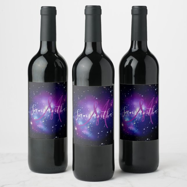 Purple Celestial Space Photo Monogrammed Wine Label (Bottles)
