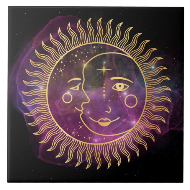 Purple Celestial Sun and Moon  Ceramic Tile (Front)