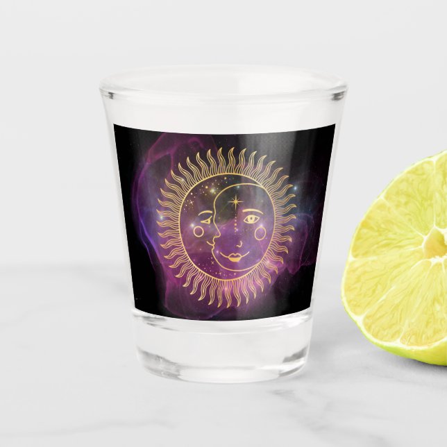 Purple Celestial Sun and Moon Shot Glass (Front)