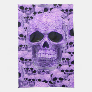 Purple celtic gothic skull tea towel