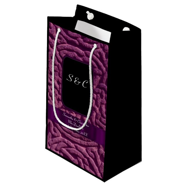Purple celtic knot personalised wedding small gift bag (Front Angled)