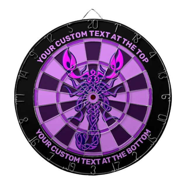 Purple Celtic Knot Scorpion with Custom Text Dartboard (Front)