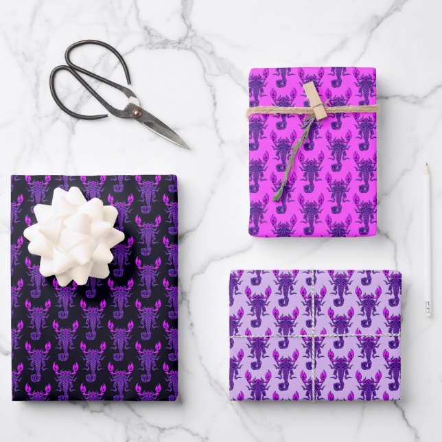 Purple Celtic Knot Scorpion Wrapping Paper Sheet (Front)