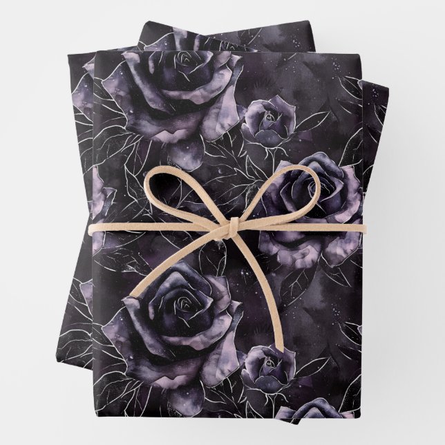 Purple Cemetery Roses Gothic Occult Wrapping Paper Sheet (In situ)