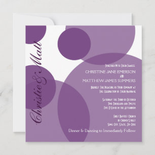 Purple Champagne Bubbles Modern Wedding Invitation