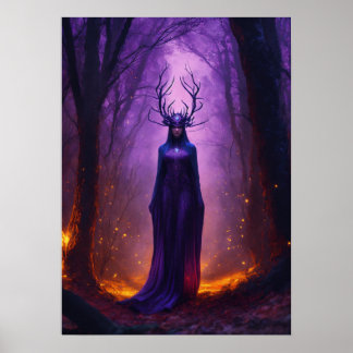 Purple Chaos Witch in Dark Forest Poster