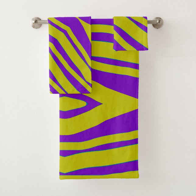 Purple Chartreuse Stripe 3 Piece  Bath Towel Set (Insitu)