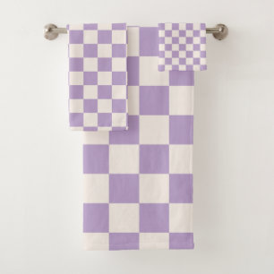 Purple Check, Chequerboard Pattern, Chequered Bath Towel Set