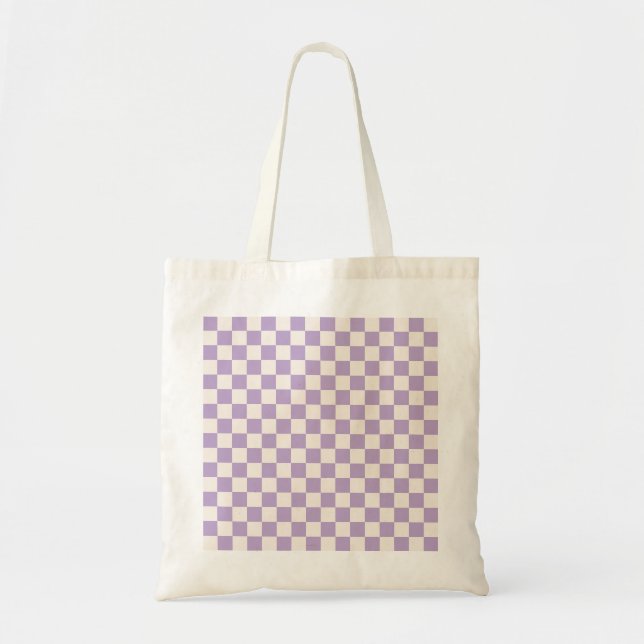 Purple Check, Chequerboard Pattern, Chequered Tote Bag (Front)