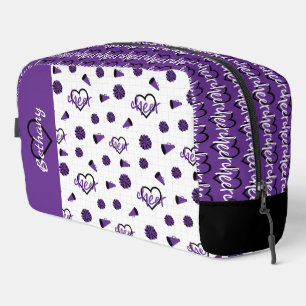 Purple Cheer Hearts, Pom Poms, Megaphone Pattern Dopp Kit