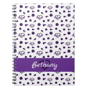 Purple Cheer Hearts, Pom Poms, Megaphone Pattern Notebook
