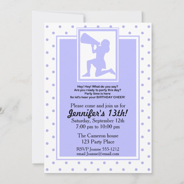 Purple Cheerleader Birthday Invitation Customise (Front)