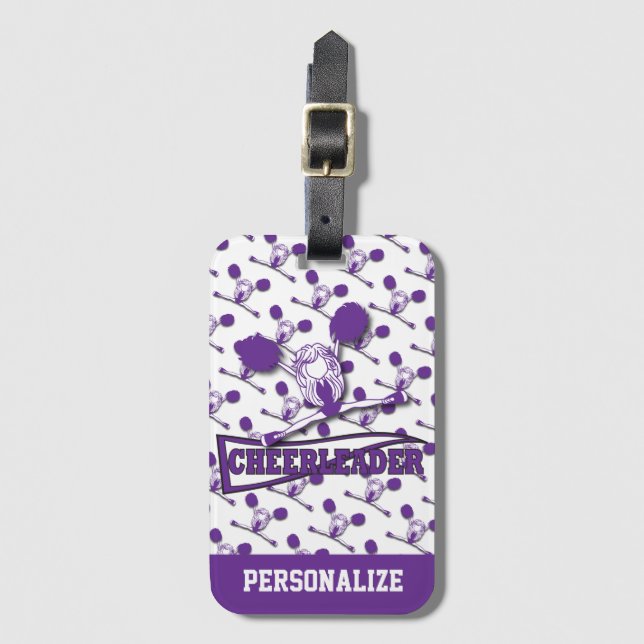 Purple Cheerleader Girl Luggage Tag (Front Vertical)