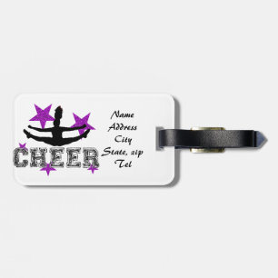 Purple cheerleader luggage tag