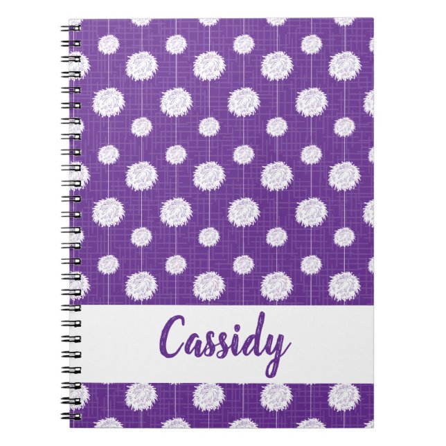 Purple Cheerleader Pom Pom Pattern Notebook (Front)