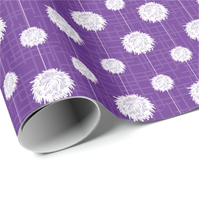 Purple Cheerleader Pom Pom Pattern Wrapping Paper (Roll Corner)