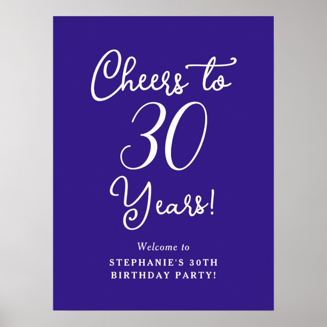 Purple Cheers to 30 Years Birthday Welcome Sign (Front)