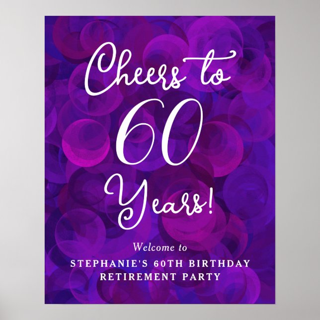 Purple Cheers to 60 Years Birthday Retirement Poster (Front)