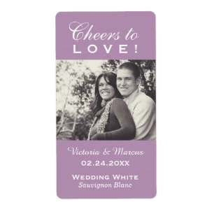 Purple Cheers to Love Wedding Photo Wine Bottle