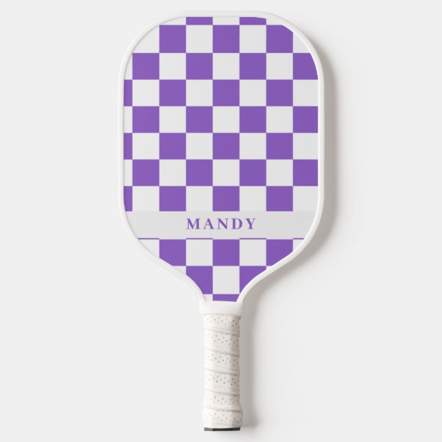 Purple Chequerboard Custom Name Pickleball Paddle (Front)