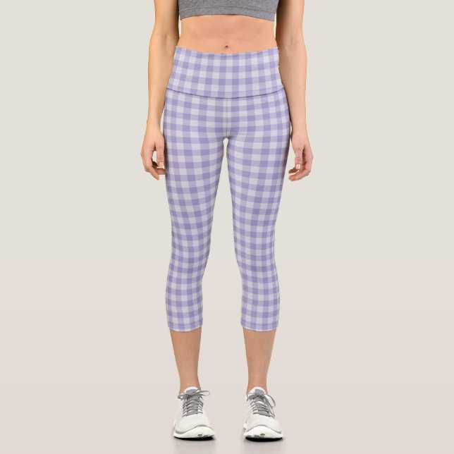 Purple Chequerboard Pattern Capri Leggings (Front)