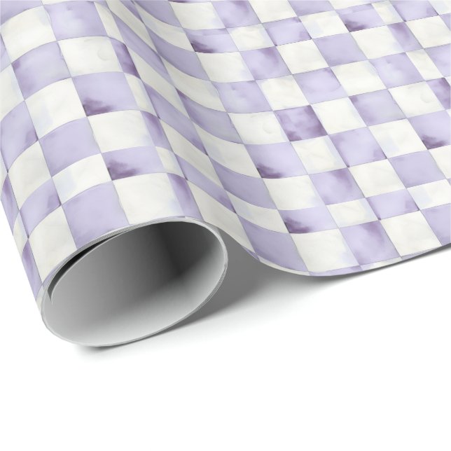 Purple Chequered Decorative Gift Wrap Paper (Roll Corner)