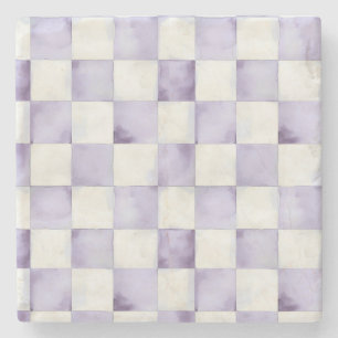 Purple Chequered Decorative Stone Coaster