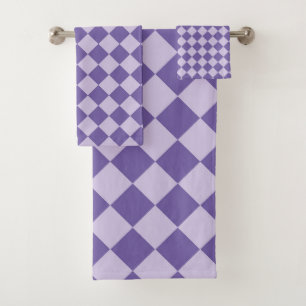 Purple Chequered Diamond Pattern Bath Towel Set