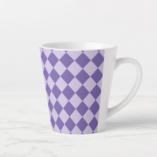 Purple Chequered Diamond Pattern Latte Mug (Right)