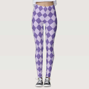 Purple Chequered Diamond Pattern Leggings