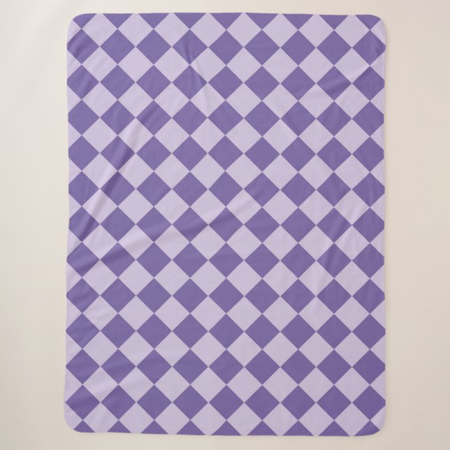 Purple Chequered Diamond Pattern Sherpa Blanket (Front)